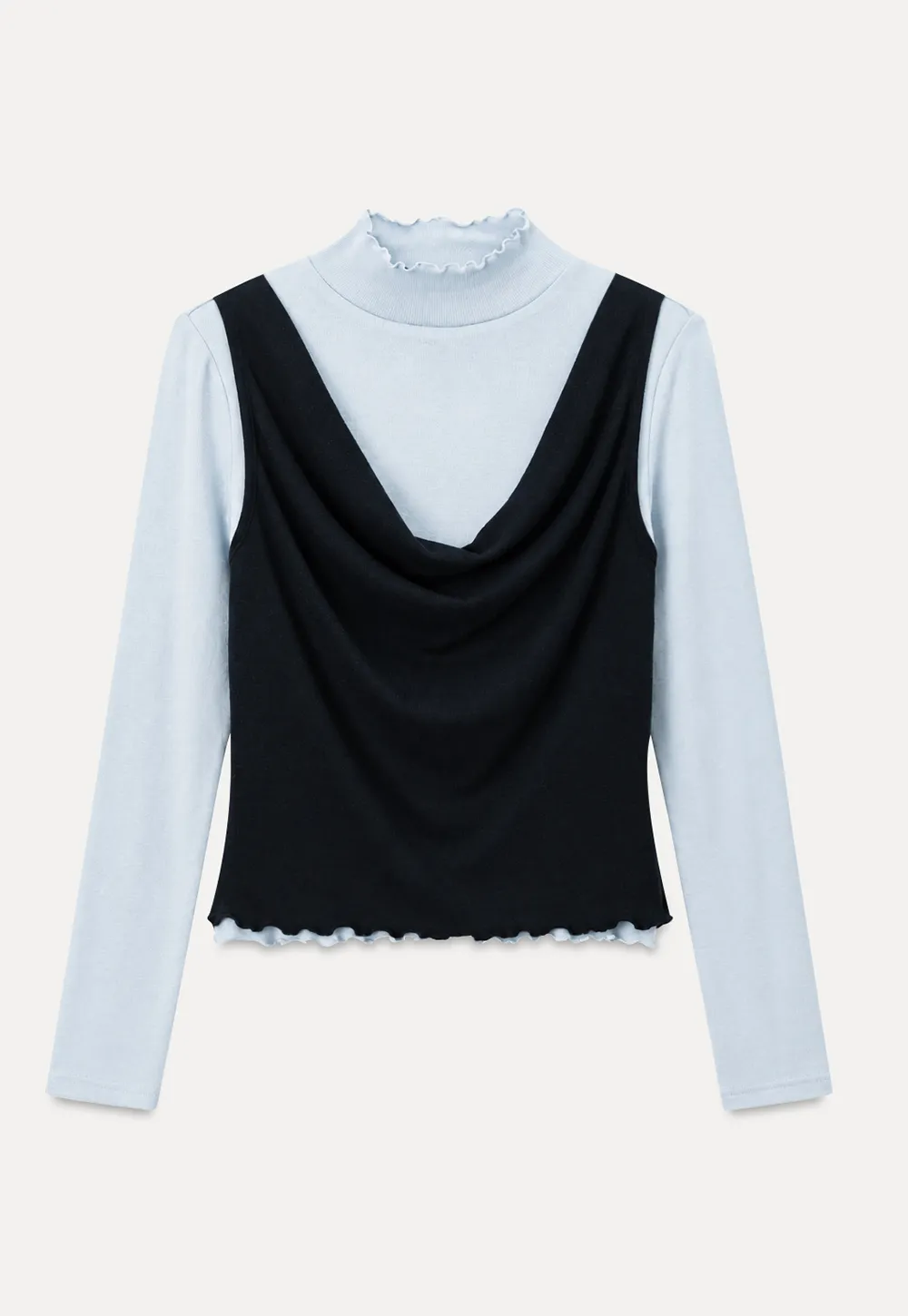 Cowl Neck Layered Top with Lace Hem Tshirt