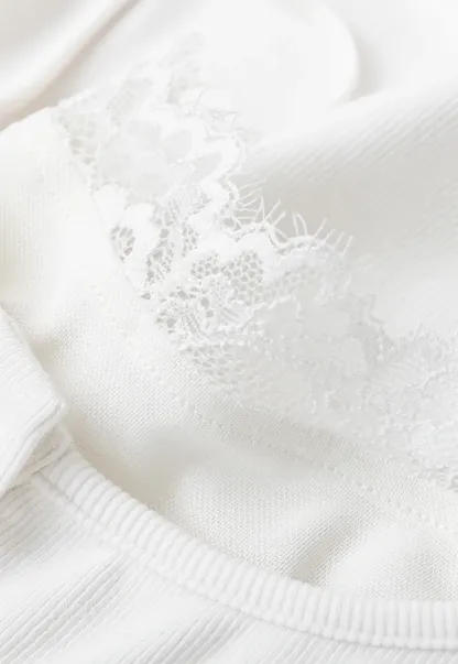 Lace Trim Square Neck Long Sleeve Knit Top