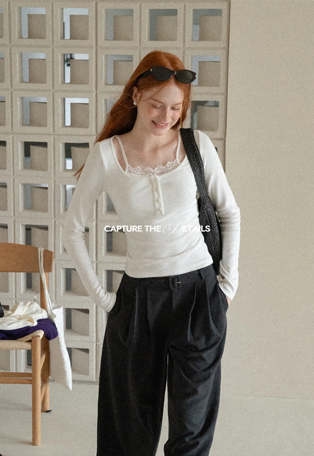 Lace Trim Square Neck Long Sleeve Knit Top