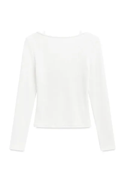 Lace Trim Square Neck Long Sleeve Knit Top