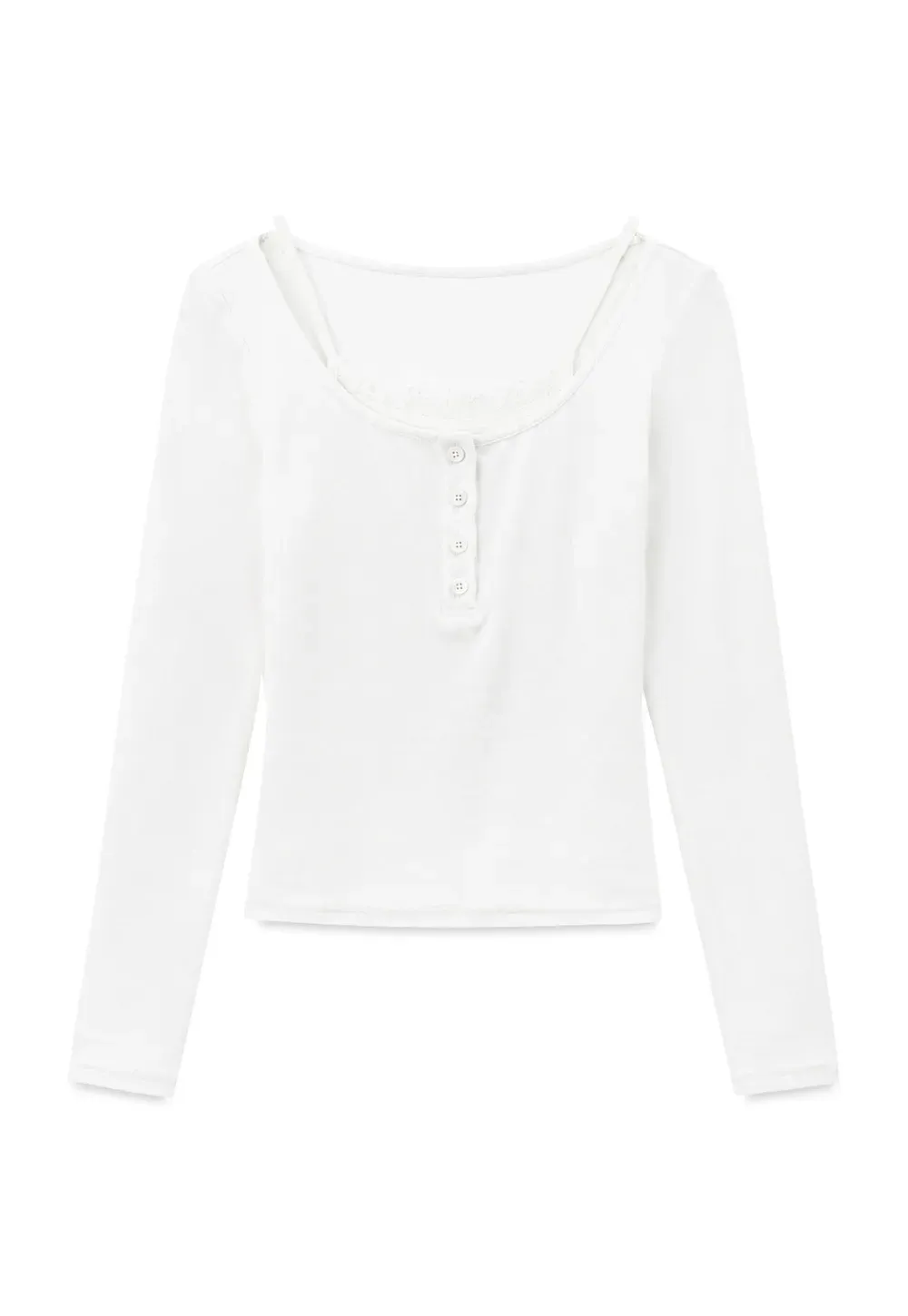 Lace Trim Square Neck Long Sleeve Knit Top