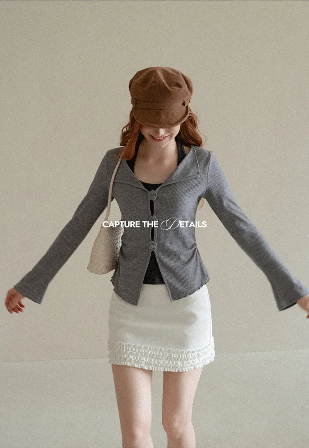 Asymmetrical Hem Knit Cardigan with Floral Buttons