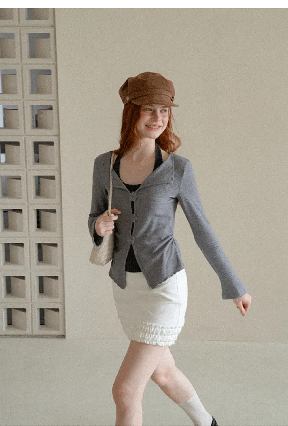 Asymmetrical Hem Knit Cardigan with Floral Buttons