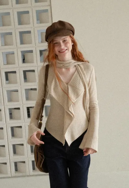 Asymmetrical Wrap Front Ribbed Knit Top