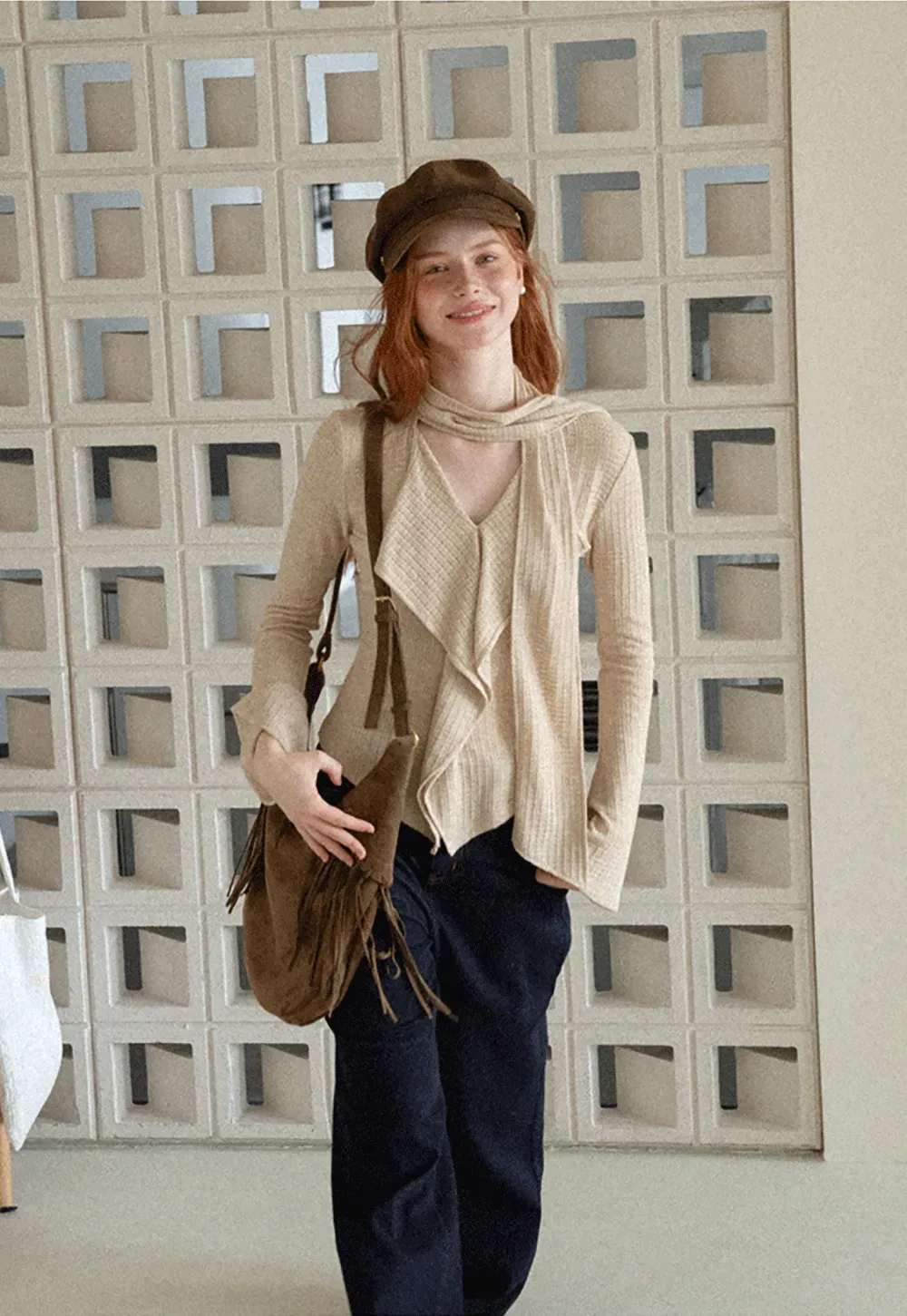 Asymmetrical Wrap Front Ribbed Knit Top