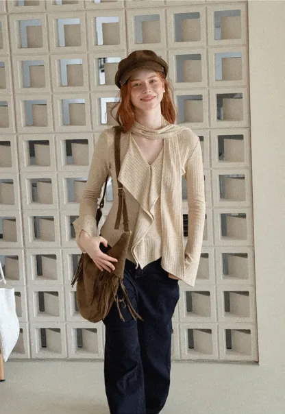 Asymmetrical Wrap Front Ribbed Knit Top