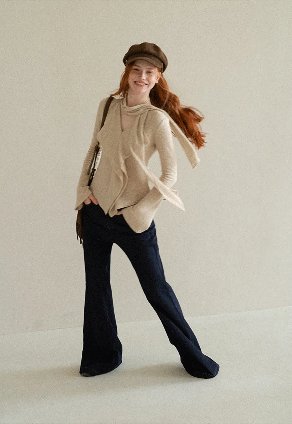 Asymmetrical Wrap Front Ribbed Knit Top
