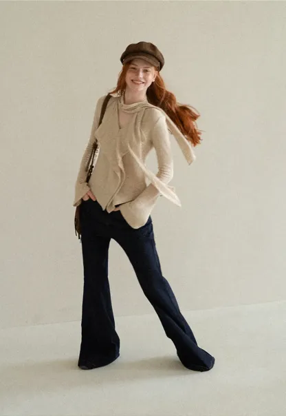 Asymmetrical Wrap Front Ribbed Knit Top