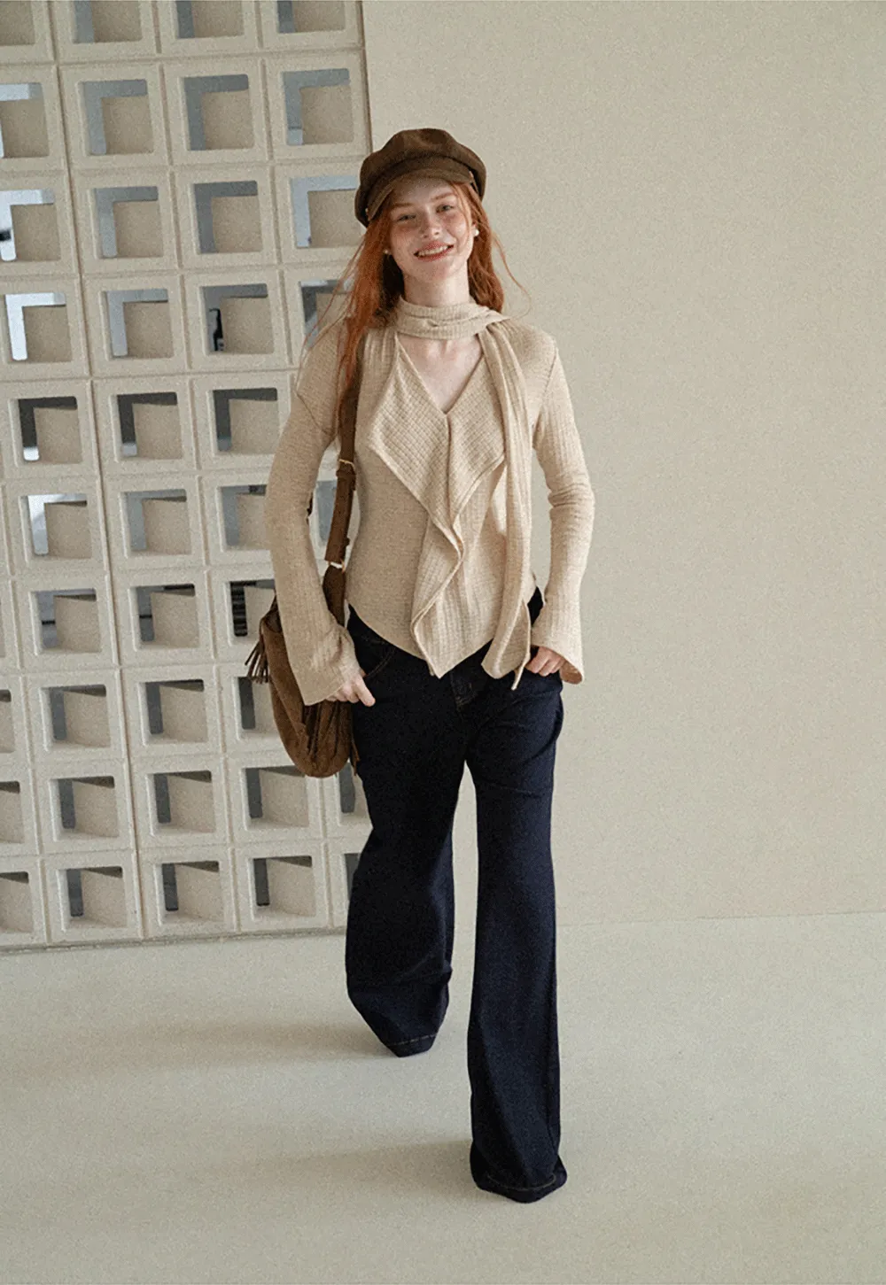 Asymmetrical Wrap Front Ribbed Knit Top