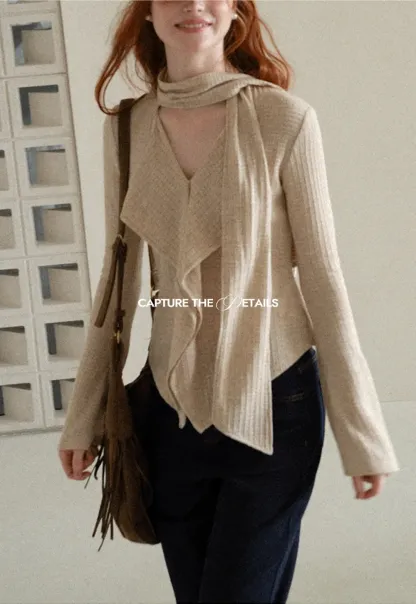 Asymmetrical Wrap Front Ribbed Knit Top