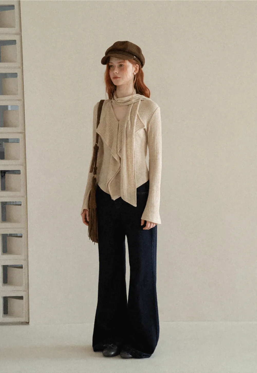 Asymmetrical Wrap Front Ribbed Knit Top