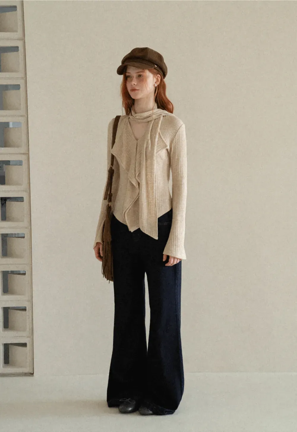 Asymmetrical Wrap Front Ribbed Knit Top