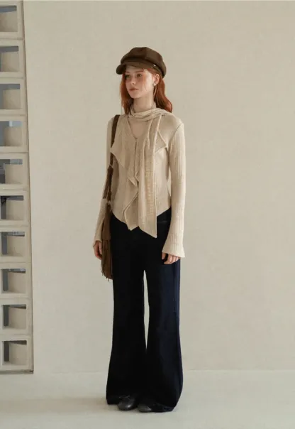Asymmetrical Wrap Front Ribbed Knit Top