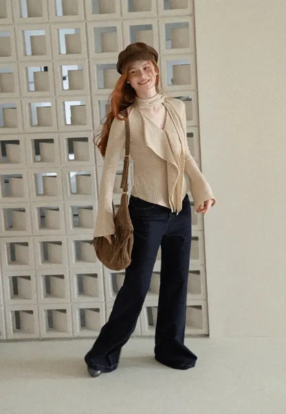 Asymmetrical Wrap Front Ribbed Knit Top