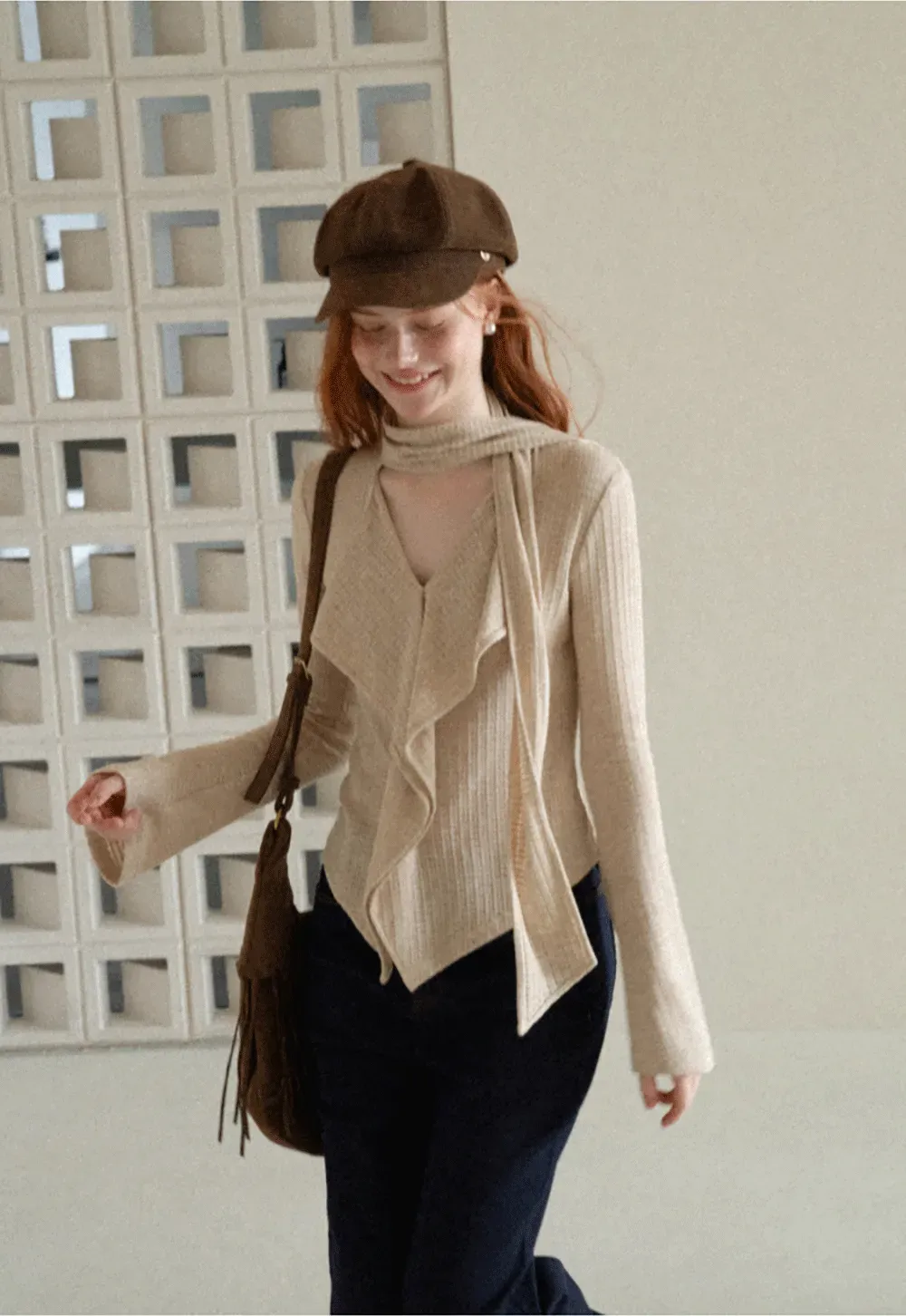 Asymmetrical Wrap Front Ribbed Knit Top