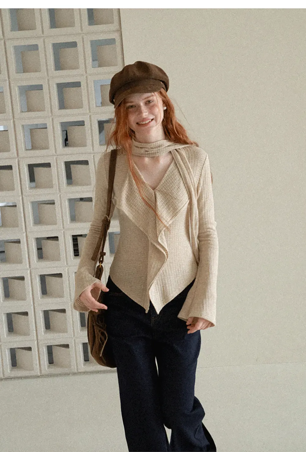 Asymmetrical Wrap Front Ribbed Knit Top