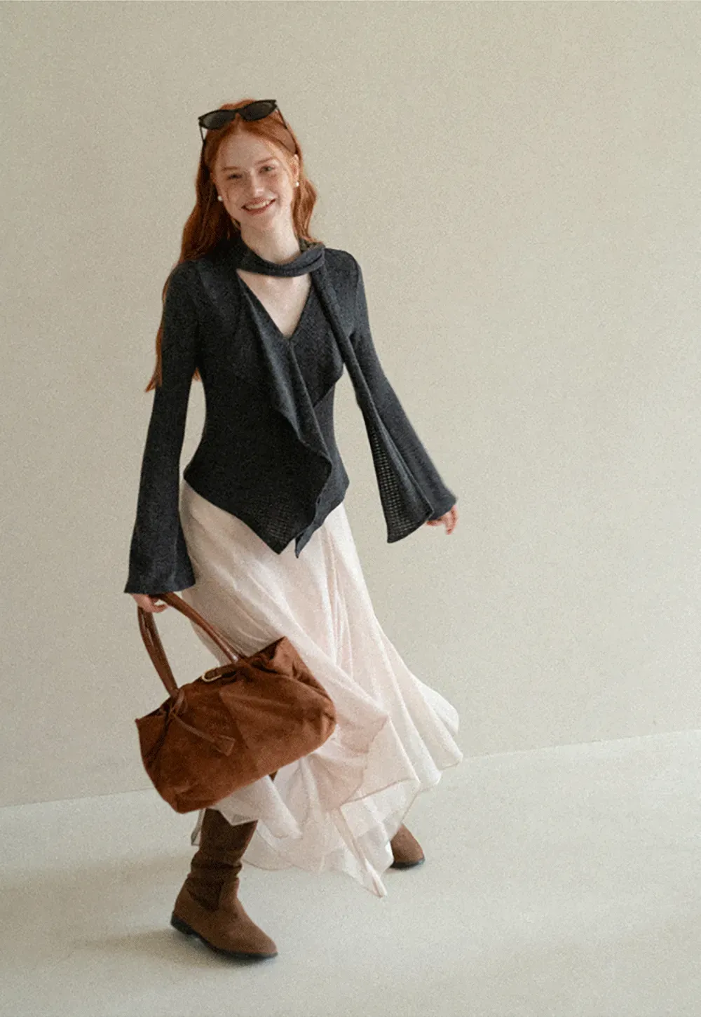 Asymmetrical Wrap Front Ribbed Knit Top