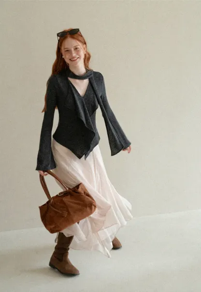 Asymmetrical Wrap Front Ribbed Knit Top