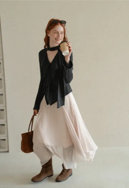 Asymmetrical Wrap Front Ribbed Knit Top