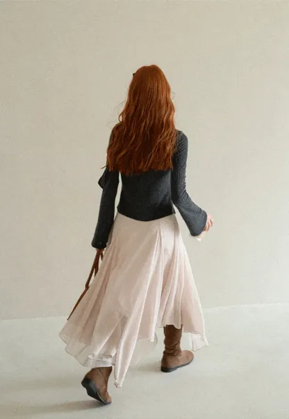 Asymmetrical Wrap Front Ribbed Knit Top