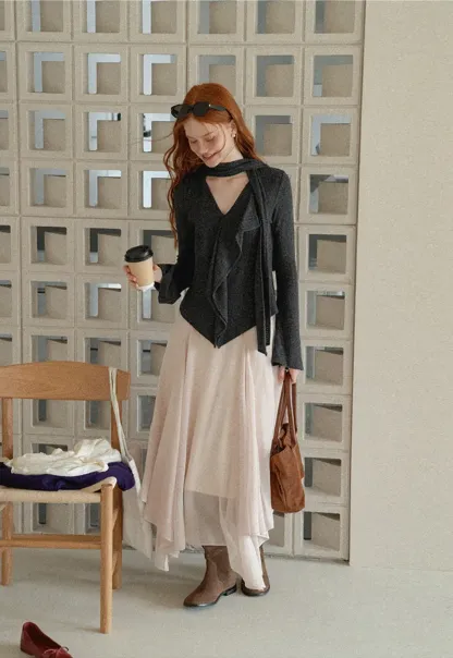 Asymmetrical Wrap Front Ribbed Knit Top