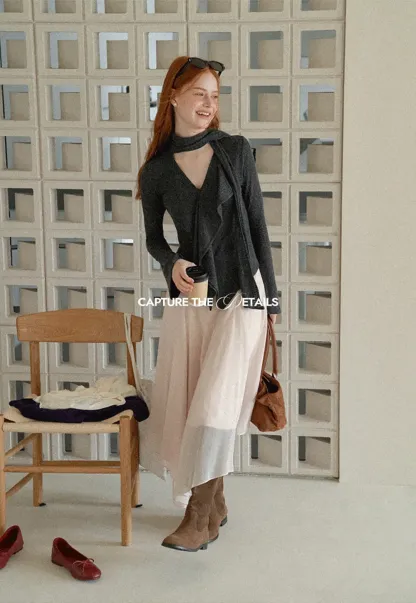 Asymmetrical Wrap Front Ribbed Knit Top
