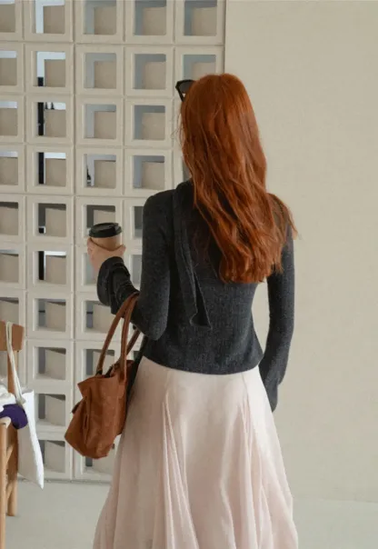 Asymmetrical Wrap Front Ribbed Knit Top
