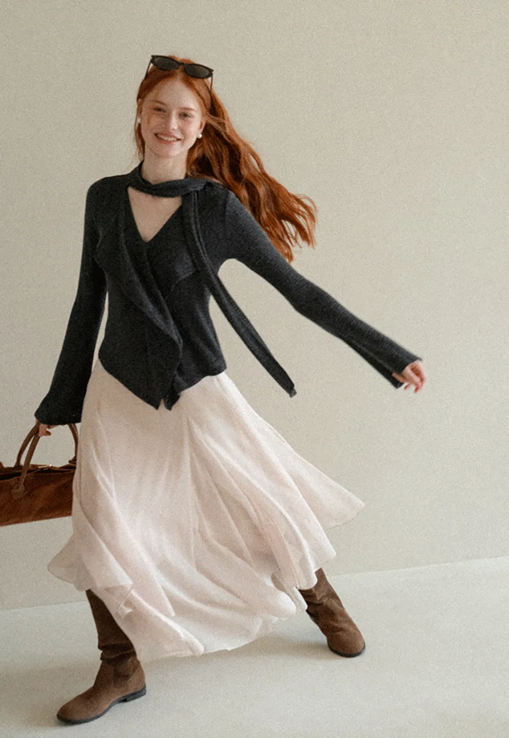 Asymmetrical Wrap Front Ribbed Knit Top