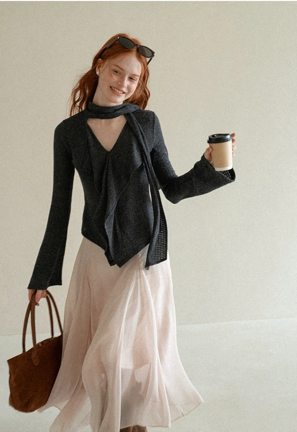 Asymmetrical Wrap Front Ribbed Knit Top