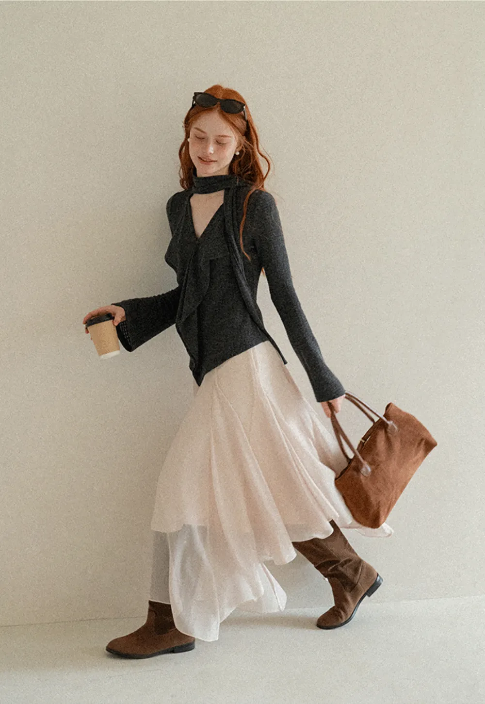 Asymmetrical Wrap Front Ribbed Knit Top
