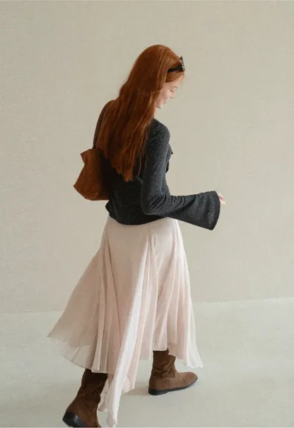Asymmetrical Wrap Front Ribbed Knit Top