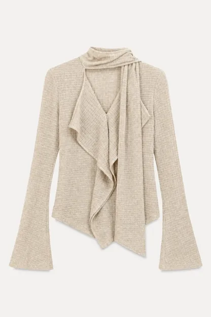 Asymmetrical Wrap Front Ribbed Knit Top