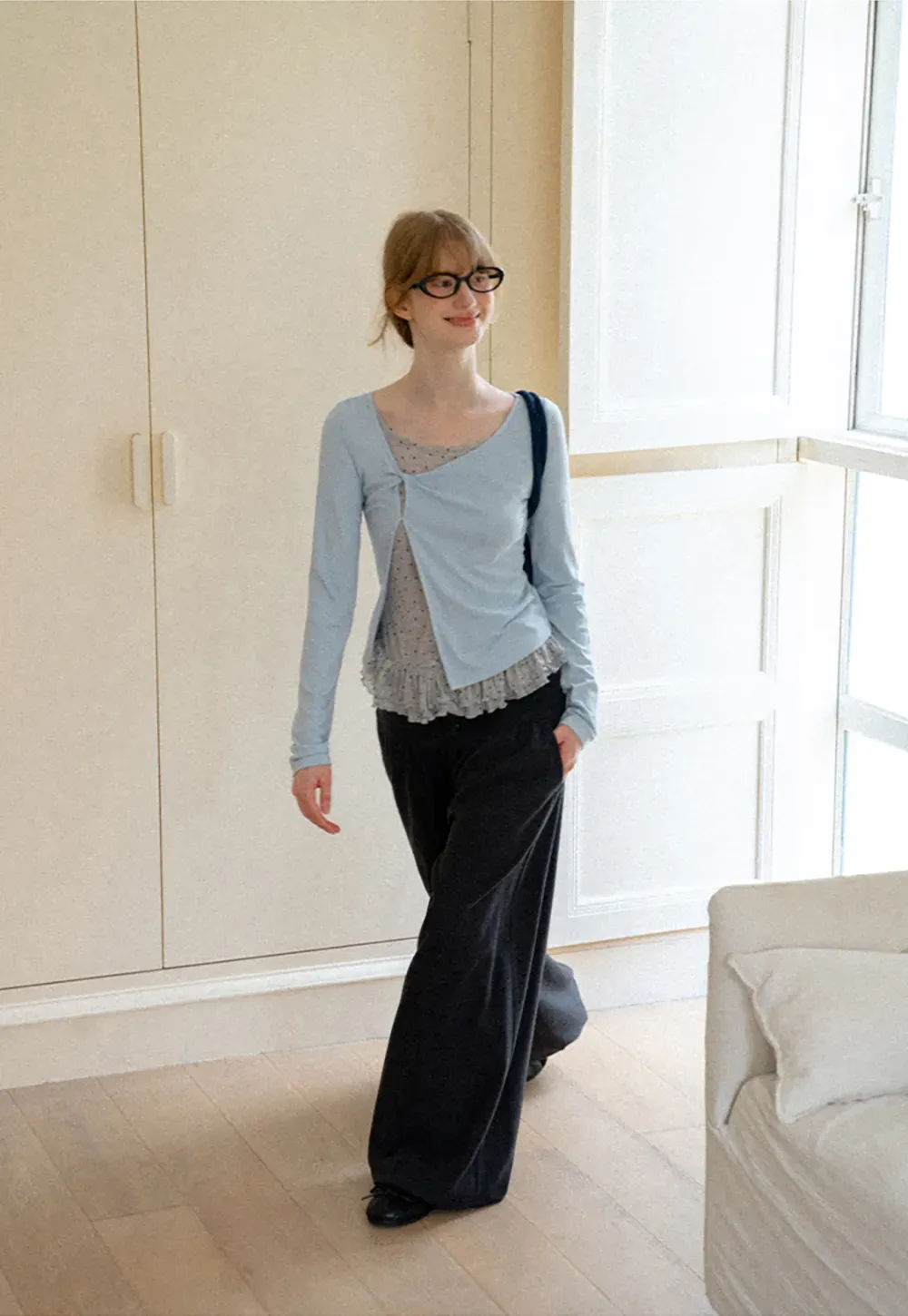 Ruffled Hem Layered Long Sleeve Top
