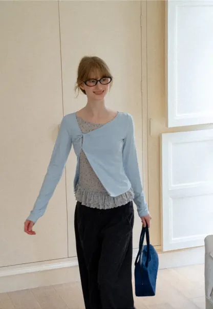 Ruffled Hem Layered Long Sleeve Top