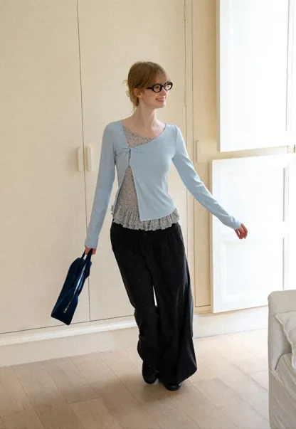 Ruffled Hem Layered Long Sleeve Top