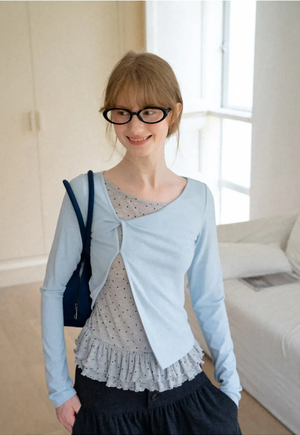 Ruffled Hem Layered Long Sleeve Top