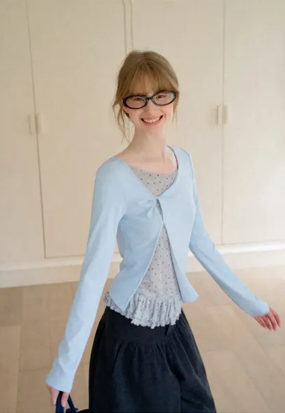 Ruffled Hem Layered Long Sleeve Top