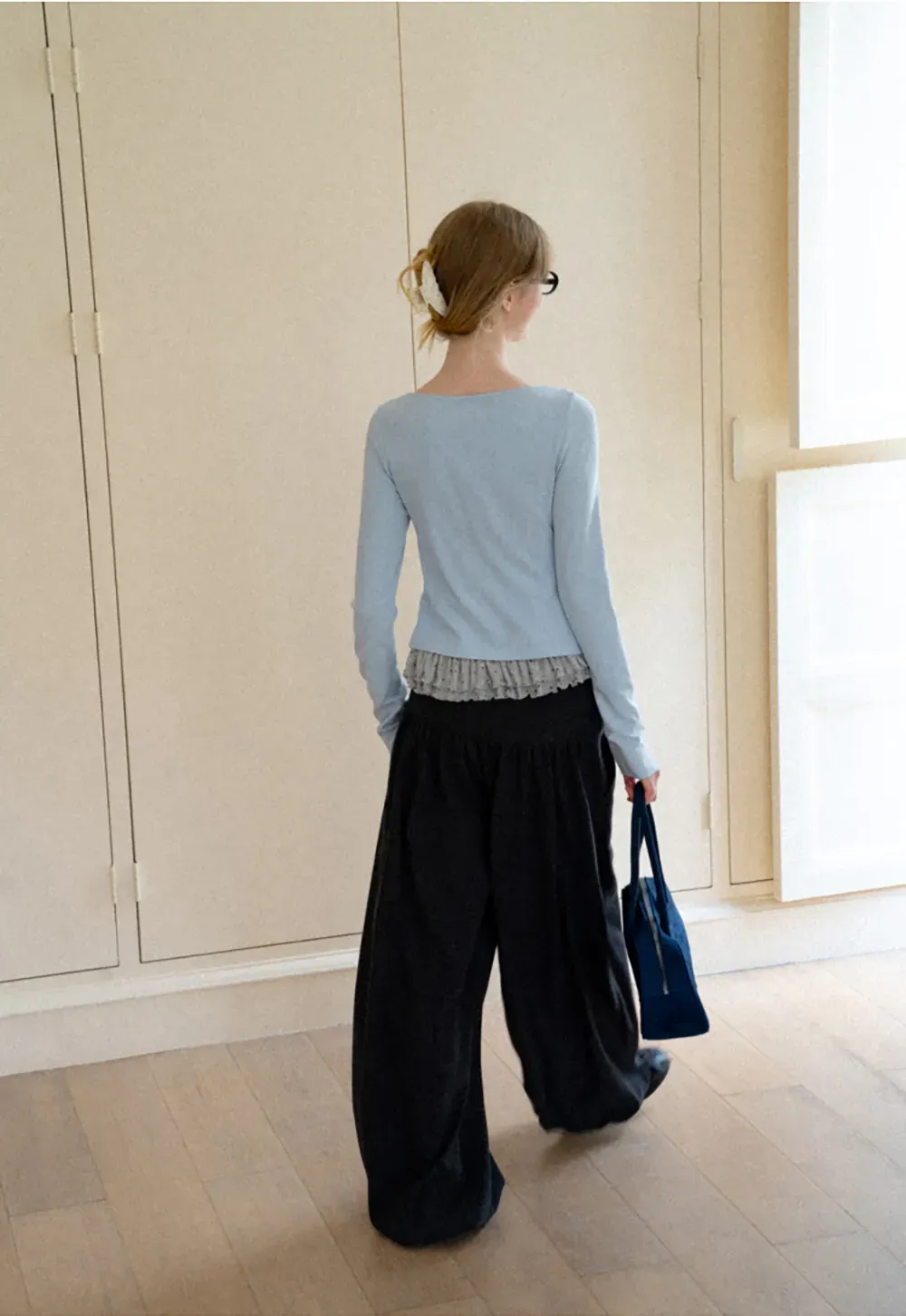 Ruffled Hem Layered Long Sleeve Top
