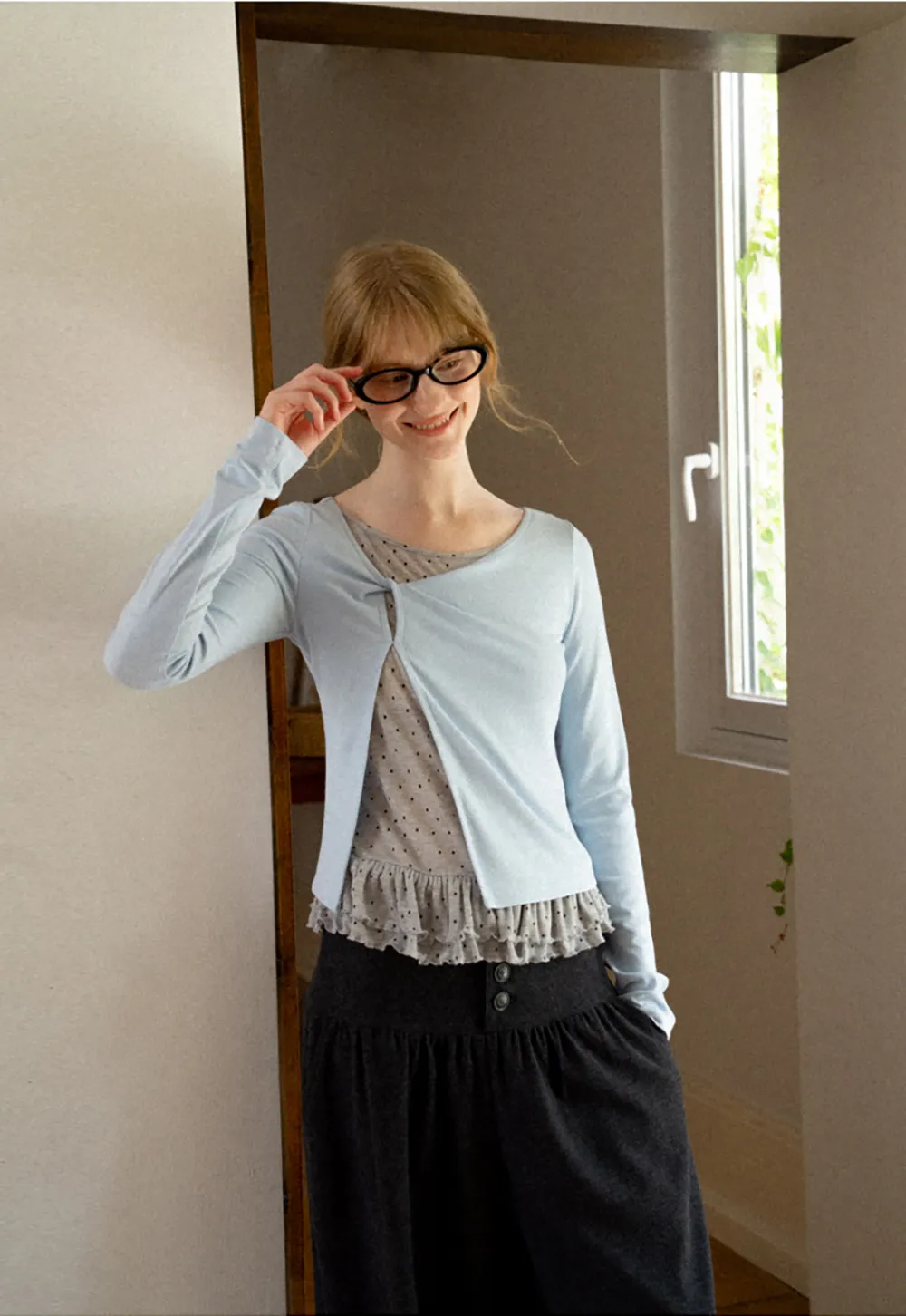 Ruffled Hem Layered Long Sleeve Top
