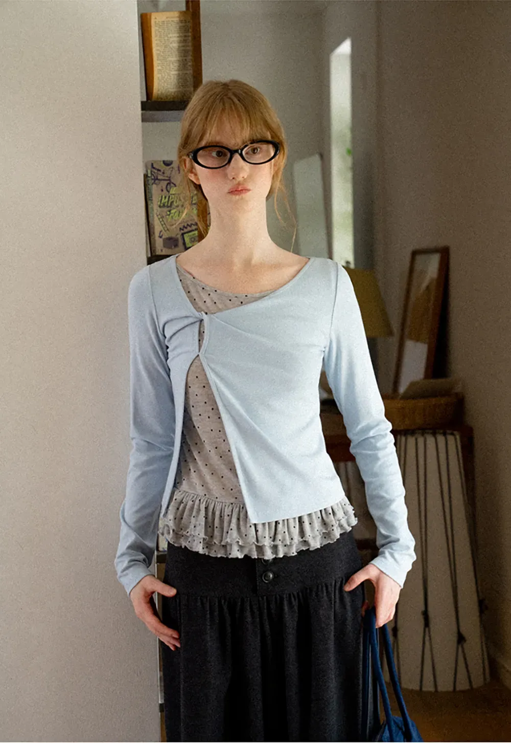 Ruffled Hem Layered Long Sleeve Top