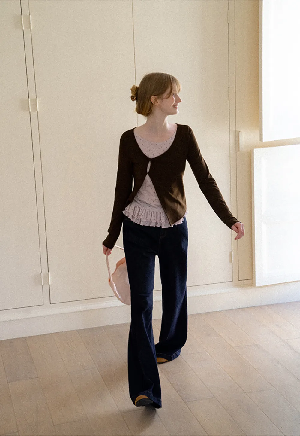 Ruffled Hem Layered Long Sleeve Top