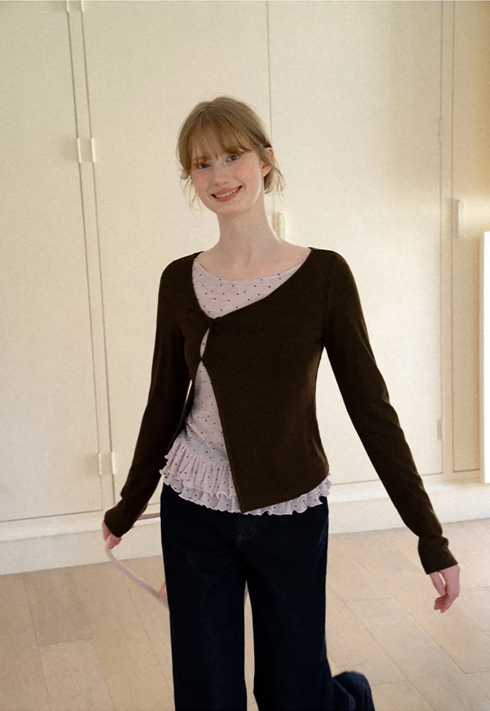 Ruffled Hem Layered Long Sleeve Top
