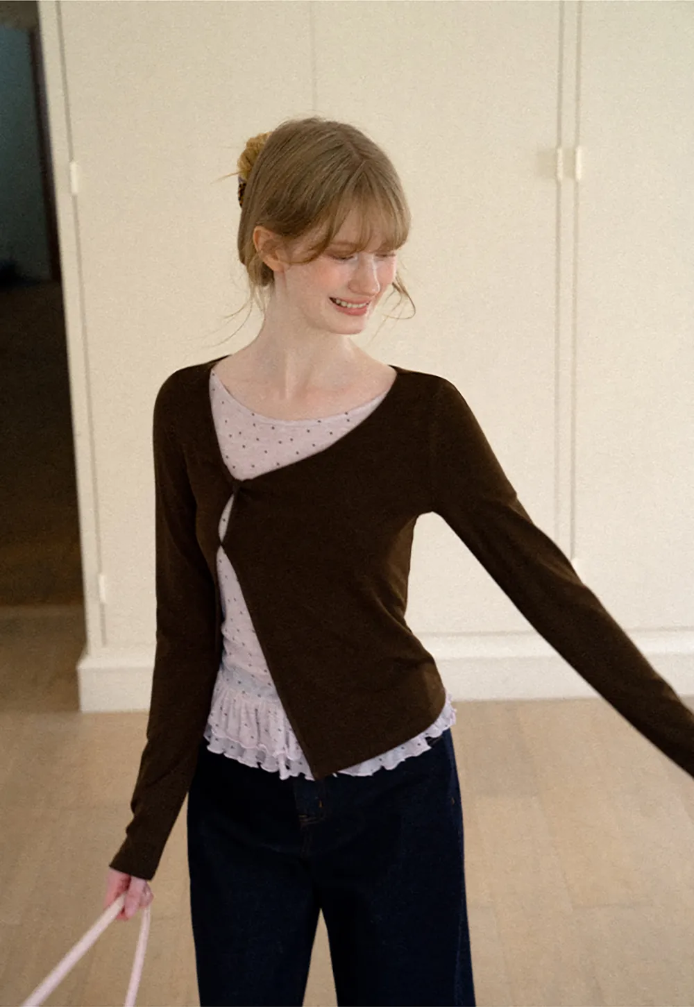 Ruffled Hem Layered Long Sleeve Top