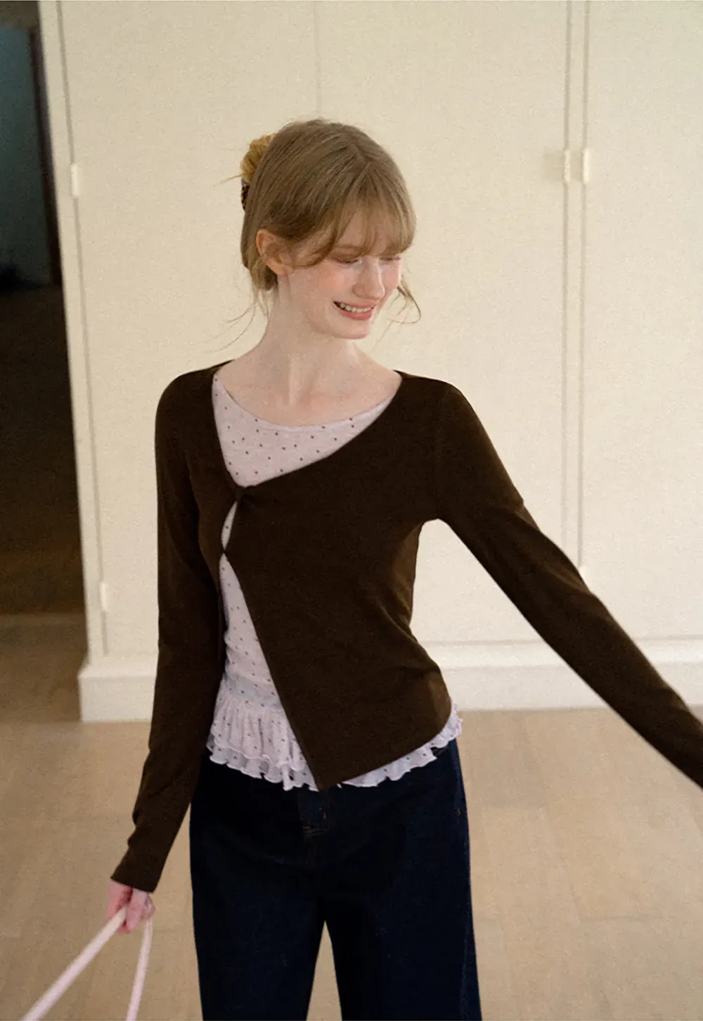 Ruffled Hem Layered Long Sleeve Top