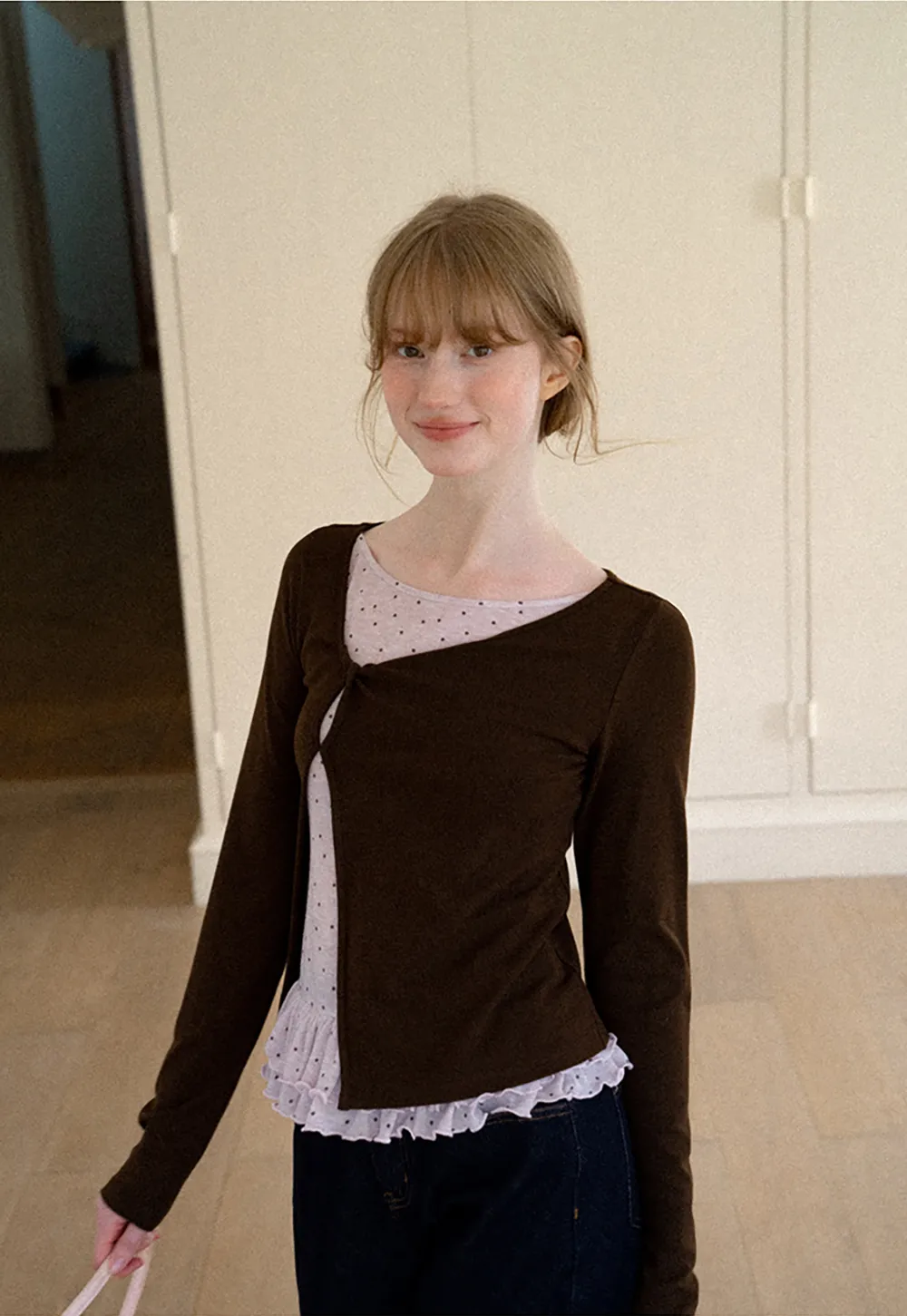 Ruffled Hem Layered Long Sleeve Top