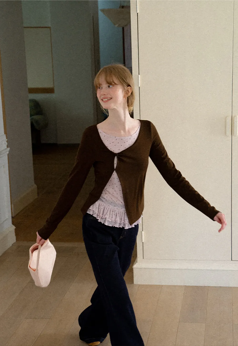 Ruffled Hem Layered Long Sleeve Top