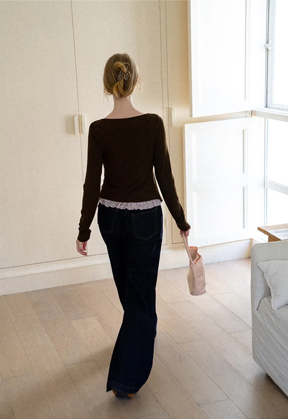 Ruffled Hem Layered Long Sleeve Top