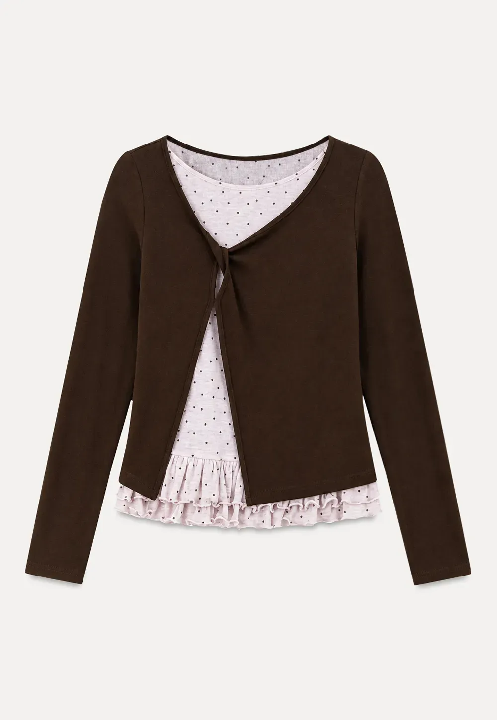 Ruffled Hem Layered Long Sleeve Top