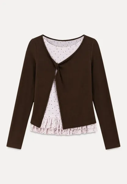 Ruffled Hem Layered Long Sleeve Top