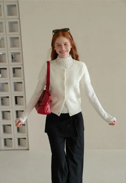 Ruffled High Neck Polka Dot Long Sleeve Top